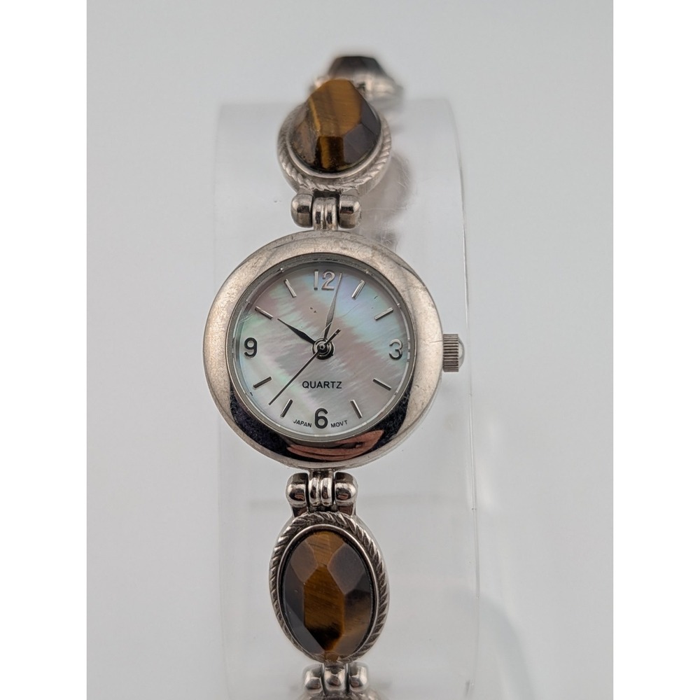 Vintage Avon Tiger's Eye Link Watch MOP Dial 6.75" Band- New‎ Battery